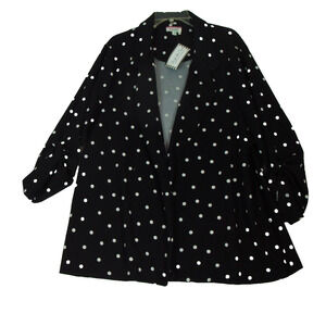 Andree By Unit Women's Size 3X Open Cardigan Black/White Polka Dot Open Roll Tab